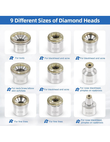 Cabezas de Diamante Bemoauty para Dermabrasión - 9 Consejos + 3 Varitas + 200 Filtros