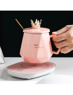 Calentador de taza de café Xingzixi 400ml Rosa con apagado automático 2