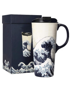 Taza de Viaje Cerámica Topadorn 0.5L Azul a Prueba de Derrames