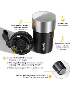 Taza de Café de Viaje ZUWOZU 620 ml Acero Inoxidable Aislada 2