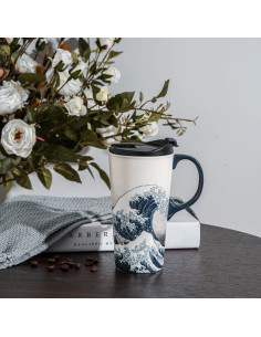 Taza de Viaje Cerámica Topadorn 0.5L Azul a Prueba de Derrames 2