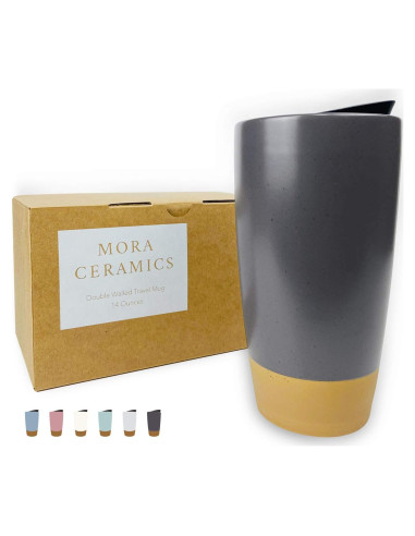 Taza de Viaje Mora Cerámica Doble Pared 414 ml Aislada