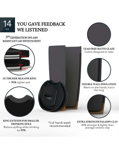 Taza de Viaje Mora Cerámica Doble Pared 414 ml Aislada