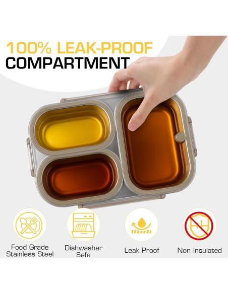 Caja de Almuerzo Acero Inoxidable AOEDEO 740ml 3 Compartimentos