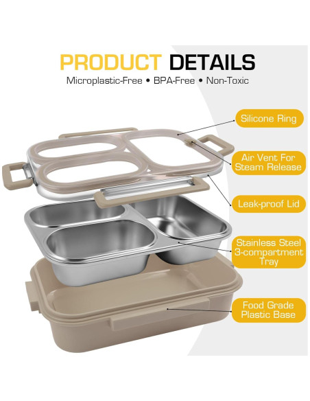 Caja de Almuerzo Acero Inoxidable AOEDEO 740ml 3 Compartimentos