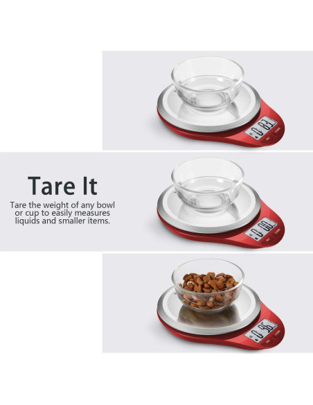 Báscula de Cocina Digital NUTRI FIT Acero Inoxidable 5kg Rojo