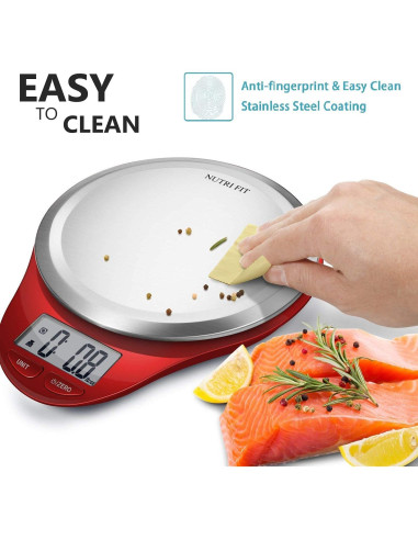 Báscula de Cocina Digital NUTRI FIT Acero Inoxidable 5kg Rojo