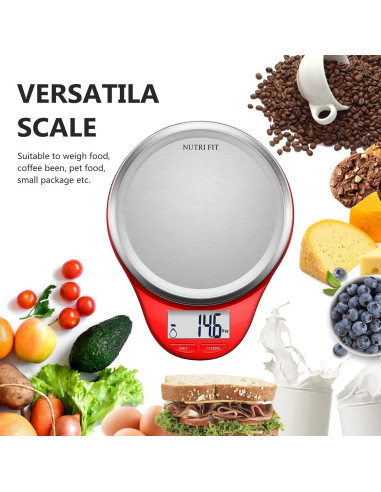 Báscula de Cocina Digital NUTRI FIT Acero Inoxidable 5kg Rojo
