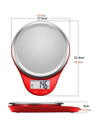 Báscula de Cocina Digital NUTRI FIT Acero Inoxidable 5kg Rojo