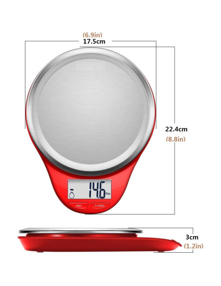 Báscula de Cocina Digital NUTRI FIT Acero Inoxidable 5kg Rojo