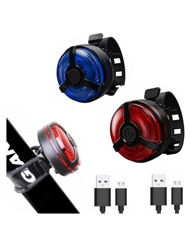 Luz Trasera LED Recargable USB Constefire 2 Piezas Rojo Azul