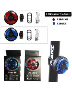 Luz Trasera LED Recargable USB Constefire 2 Piezas Rojo Azul 2