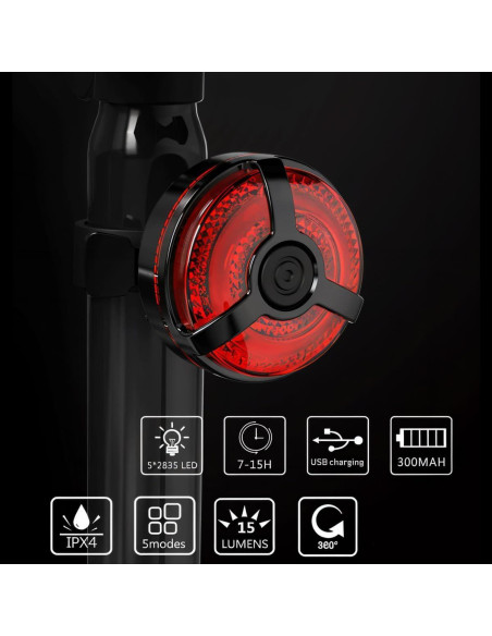 Luz Trasera LED Recargable USB Constefire 2 Piezas Rojo Azul