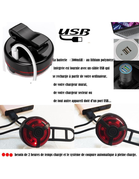 Luz Trasera LED Recargable USB Constefire 2 Piezas Rojo Azul