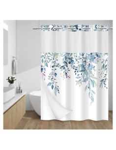 Cortina de Ducha Sin Ganchos WITHLOC 181x188cm Floral Azul