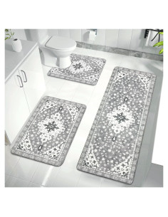 Set de Baño 3 Piezas Uphome Boho Vintage Antideslizante Gris