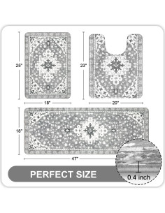 Set de Baño 3 Piezas Uphome Boho Vintage Antideslizante Gris 2