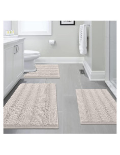 H.VERSAILTEX Juego de 3 Alfombrillas de Baño Antideslizantes Marfil
