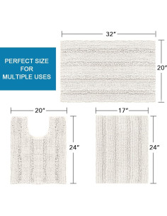 H.VERSAILTEX Juego de 3 Alfombrillas de Baño Antideslizantes Marfil 2