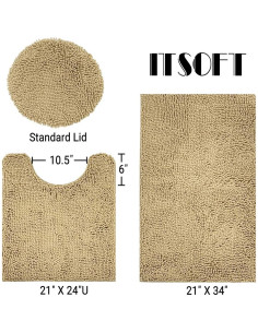 Juego de 3 alfombras de baño antideslizantes ITSOFT beige 2