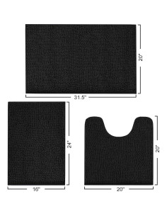 Juego de Alfombrillas de Baño 3 Piezas Hbsmat Chenille Negro 2