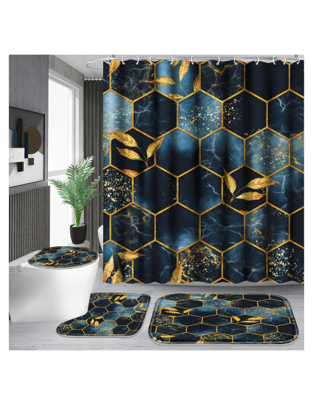 Conjunto de Cortina de Ducha Poedist 4 Piezas Mármoles Azul