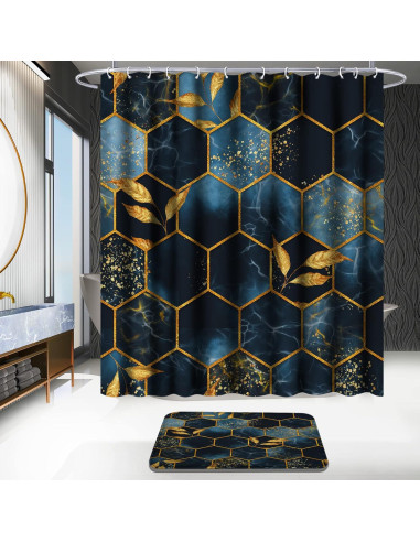 Conjunto de Cortina de Ducha Poedist 4 Piezas Mármoles Azul