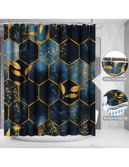 Conjunto de Cortina de Ducha Poedist 4 Piezas Mármoles Azul