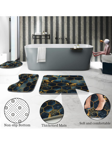 Conjunto de Cortina de Ducha Poedist 4 Piezas Mármoles Azul