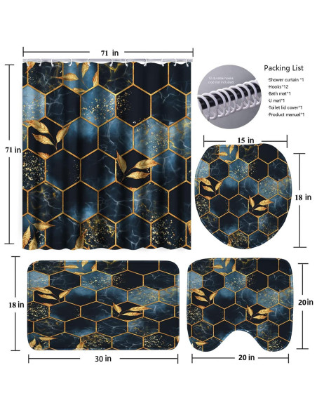 Conjunto de Cortina de Ducha Poedist 4 Piezas Mármoles Azul