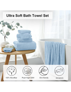 Juego de Toallas de Baño Oliven Azul 8 Piezas 600GSM 2