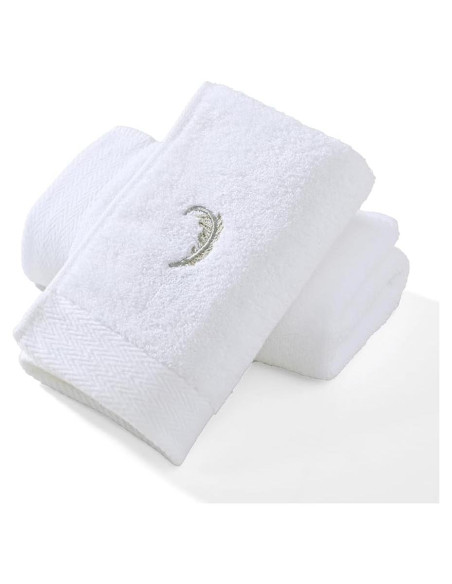 Conjunto 2 Toallas de Mano YiLUOMO 100% Algodón Bordadas Plumas