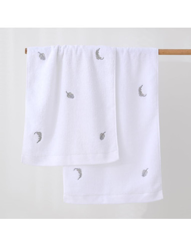 Conjunto 2 Toallas de Mano YiLUOMO 100% Algodón Bordadas Plumas