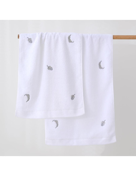 Conjunto 2 Toallas de Mano YiLUOMO 100% Algodón Bordadas Plumas