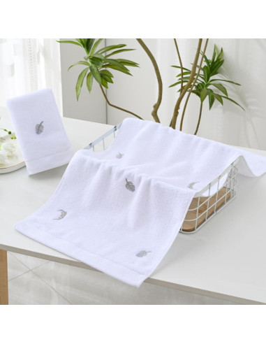 Conjunto 2 Toallas de Mano YiLUOMO 100% Algodón Bordadas Plumas