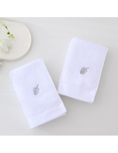 Conjunto 2 Toallas de Mano YiLUOMO 100% Algodón Bordadas Plumas
