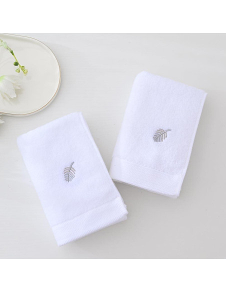 Conjunto 2 Toallas de Mano YiLUOMO 100% Algodón Bordadas Plumas