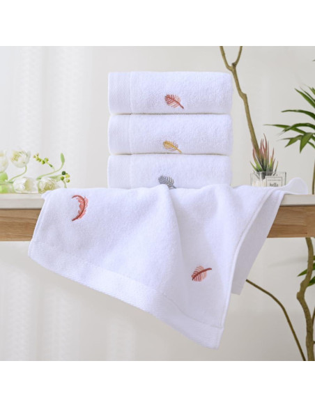Conjunto 2 Toallas de Mano YiLUOMO 100% Algodón Bordadas Plumas