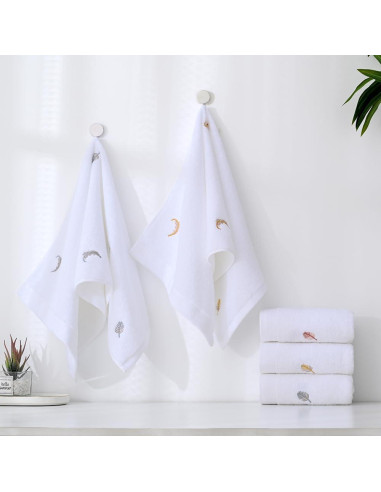 Conjunto 2 Toallas de Mano YiLUOMO 100% Algodón Bordadas Plumas