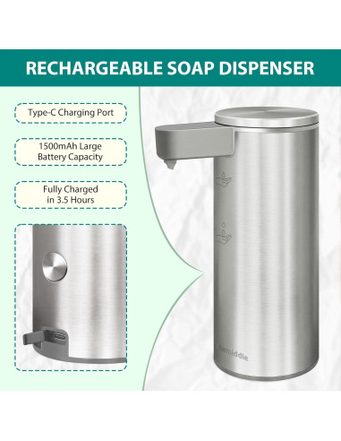 Dispensador Automático de Jabón Mamiddle Plata IPX5 USB-C