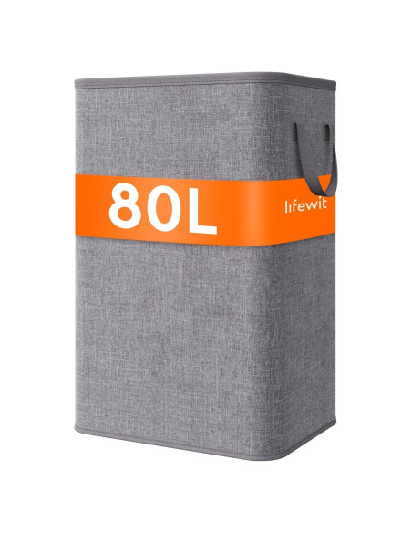 Cesta de Ropa Plegable Lifewit 80L Gris Claro para Lavandería