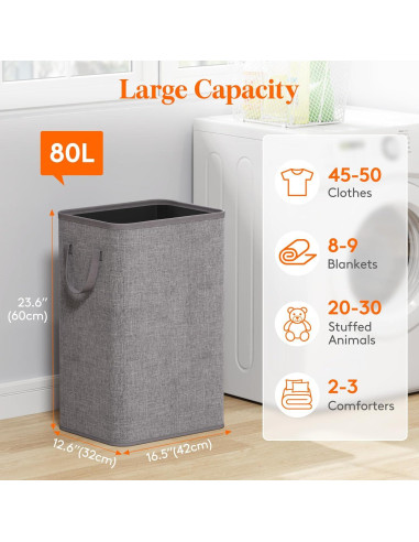 Cesta de Ropa Plegable Lifewit 80L Gris Claro para Lavandería