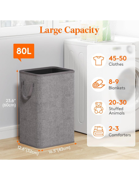 Cesta de Ropa Plegable Lifewit 80L Gris Claro para Lavandería