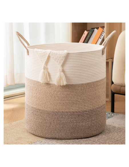 Cesto de Ropa Plegable OIAHOMY 100L Algodón Marrón Gradiente