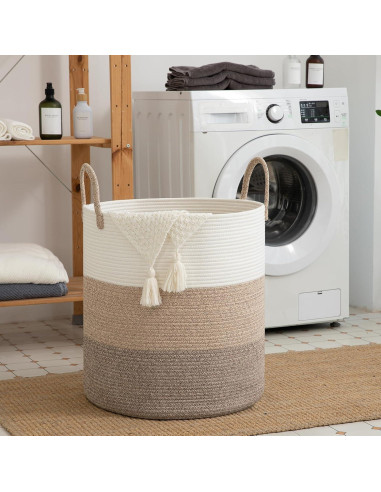 Cesto de Ropa Plegable OIAHOMY 100L Algodón Marrón Gradiente