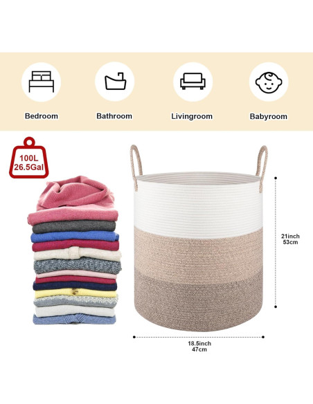 Cesto de Ropa Plegable OIAHOMY 100L Algodón Marrón Gradiente