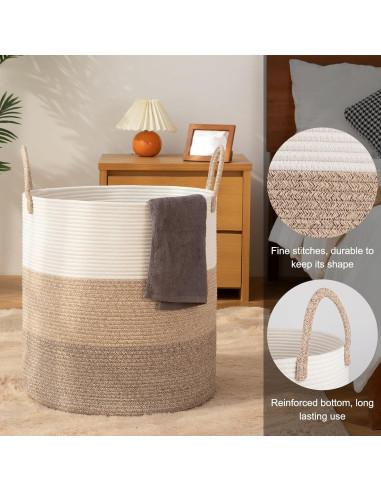 Cesto de Ropa Plegable OIAHOMY 100L Algodón Marrón Gradiente