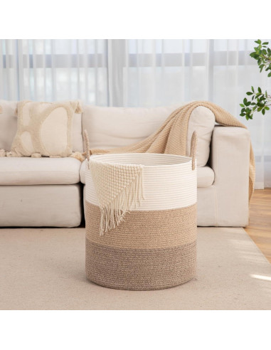 Cesto de Ropa Plegable OIAHOMY 100L Algodón Marrón Gradiente