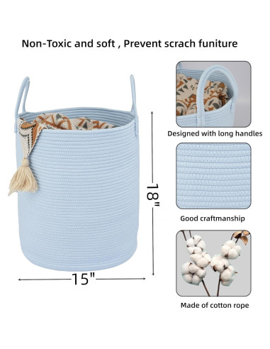 Cesta de Almacenamiento de Cuerda de Algodón XUANGUO 58L Azul Claro