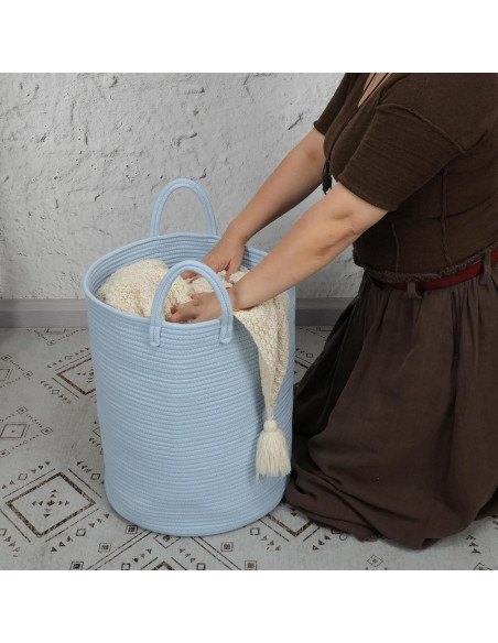 Cesta de Almacenamiento de Cuerda de Algodón XUANGUO 58L Azul Claro